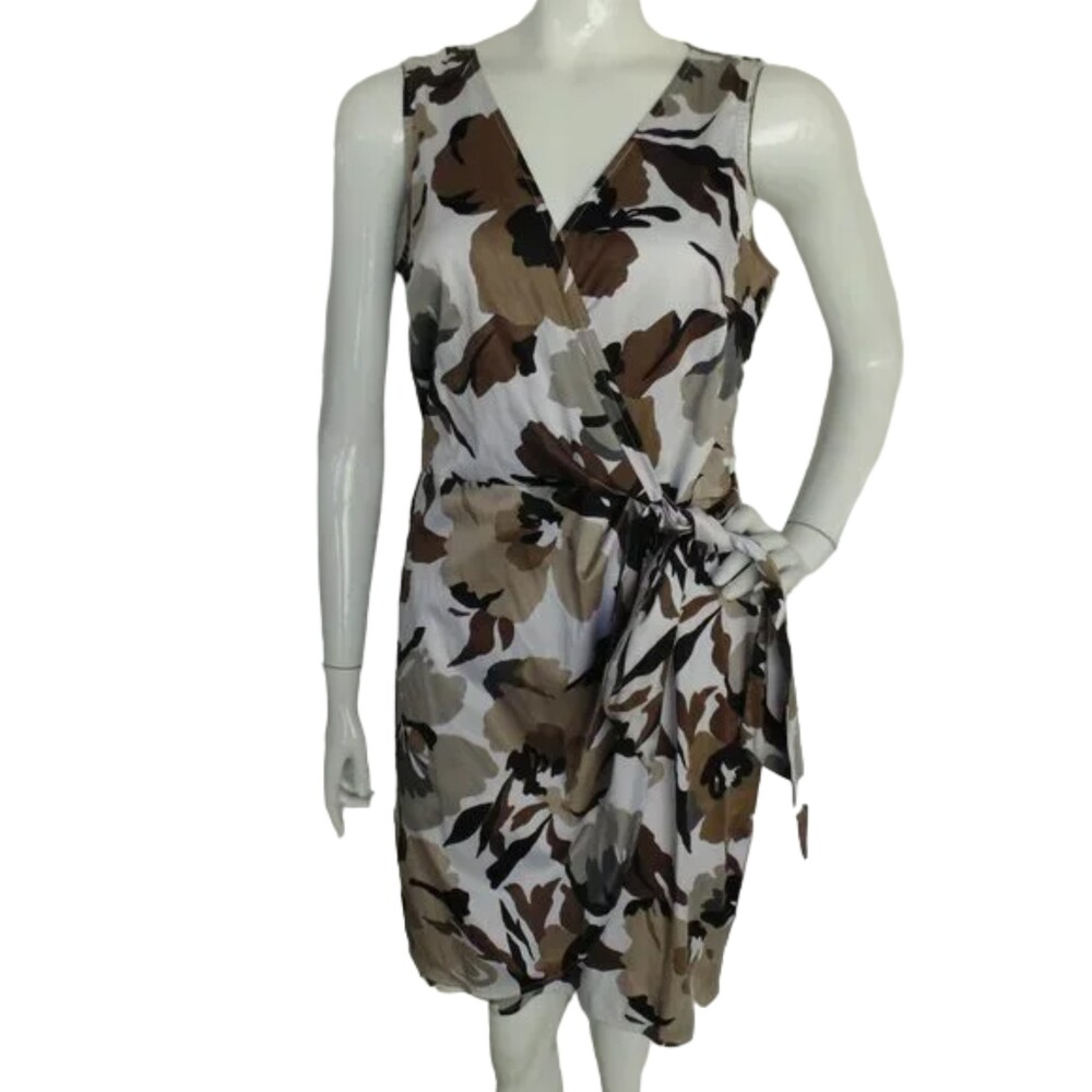 CACHE Dress, 10, Faux Wrap, Floral Camo, Sleeveless, Hip Tie, Surplice/V neck
